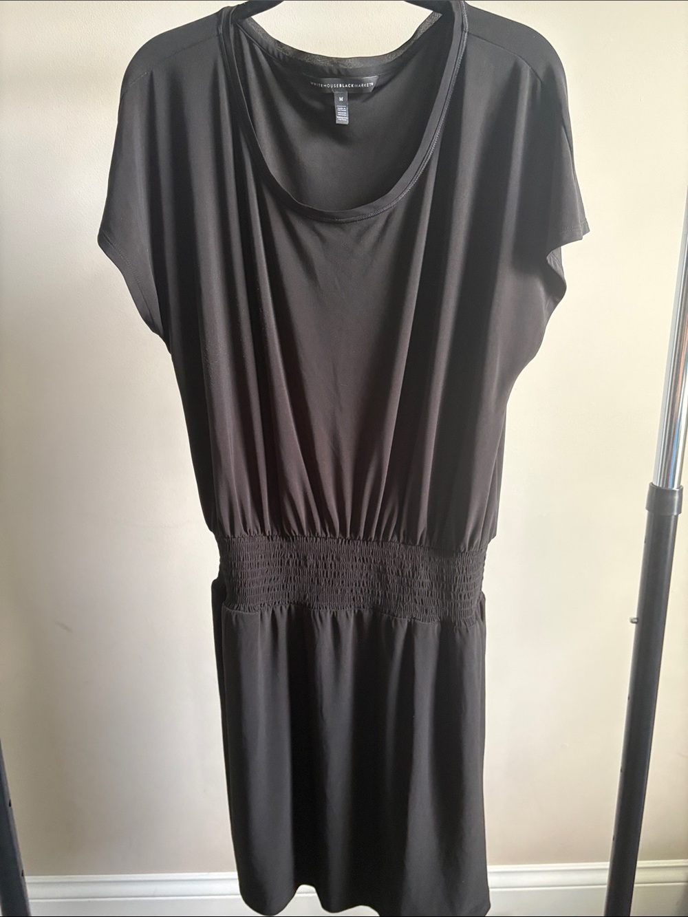 White House Black Market Black Short Sleeve Smocked Waist Dress - Women's